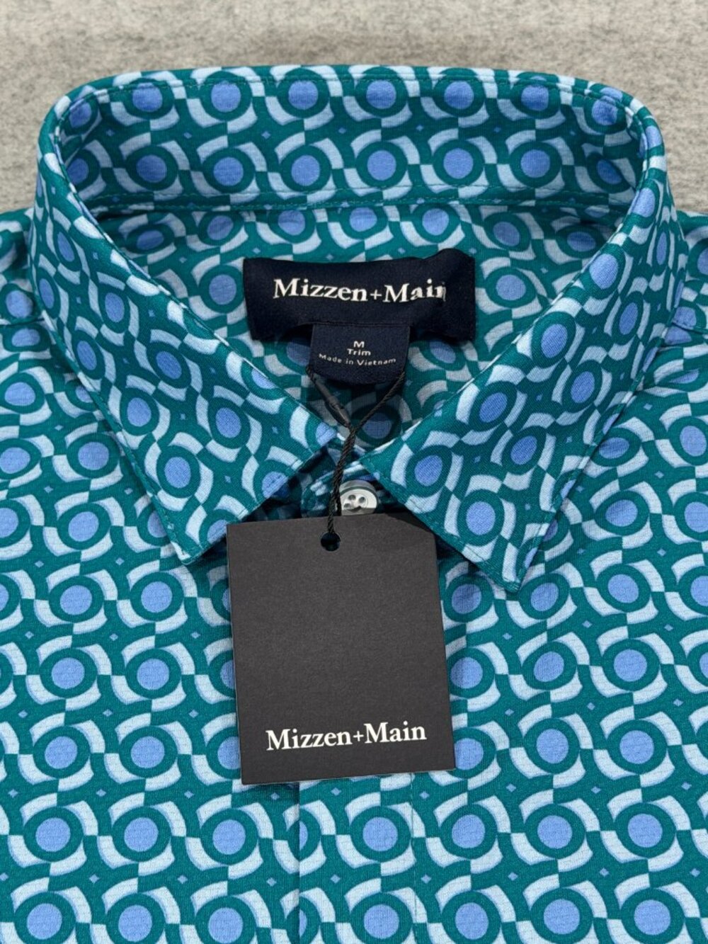 Mizzen+Main Halyard Short Sleeve Dress Shirt Teal Kaleidoscope Medium Trim NWT - Picture 6 of 15